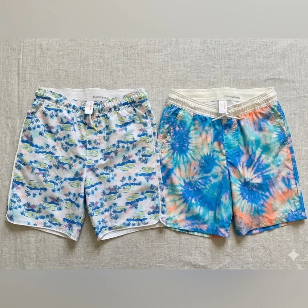 Cat & Jack Boys XL 14 Swim Trunks Lot 2 Tropical Palm Tie Dye Board Shorts